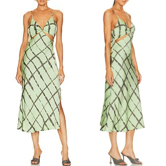 Jonathan Simkhai | Dresses | Jonathan Simkhai Size Large Eliza Green Vneck  Cut Out Satin Slip Midi Dress Nwt | Poshmark